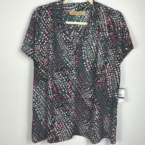 Nipon Boutique Colorful black short sleeve top size 2X NWT